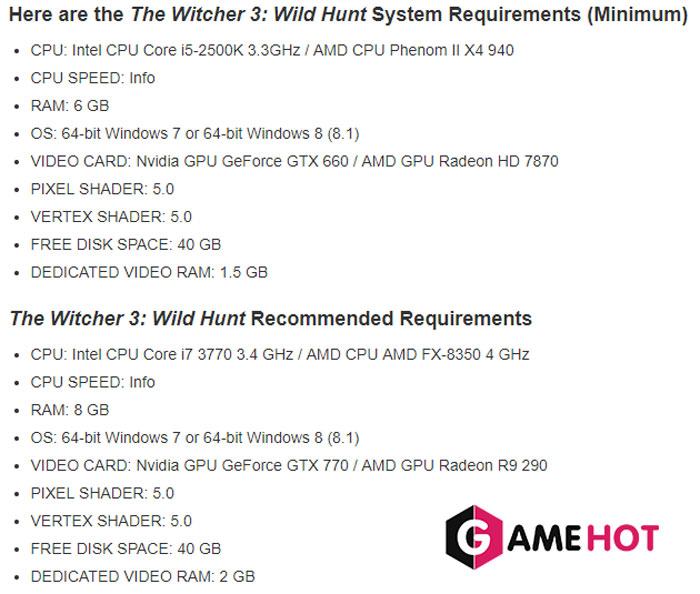 Cấu hình game The Witcher 3